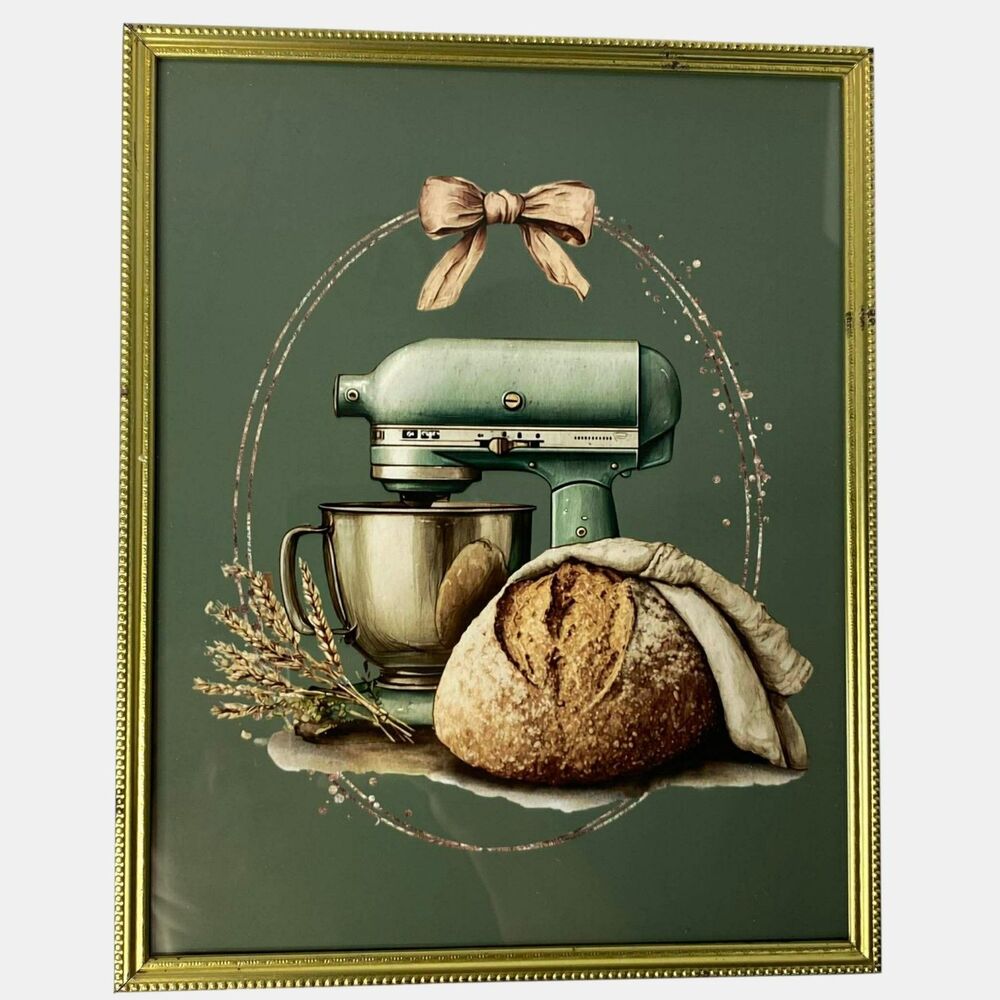 Sourdough/Mixer Print in a Vintage Gold Frame Kitchen Decor